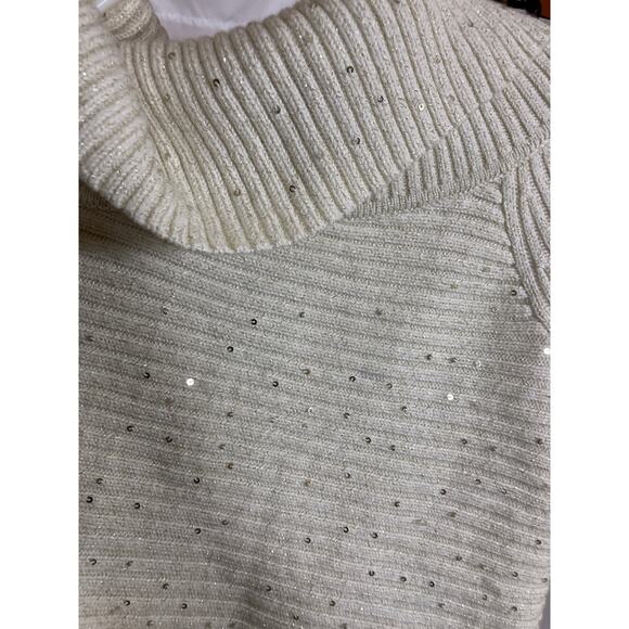 White House Black Market Women's White Sequin Sweater Small Cozy Knit Pullover - Picture 4 of 5